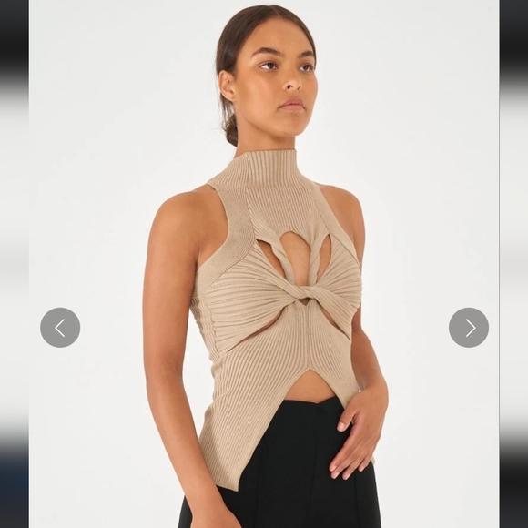 AMANAALUX High neck twisted cut out knit top - Picture 2 of 6